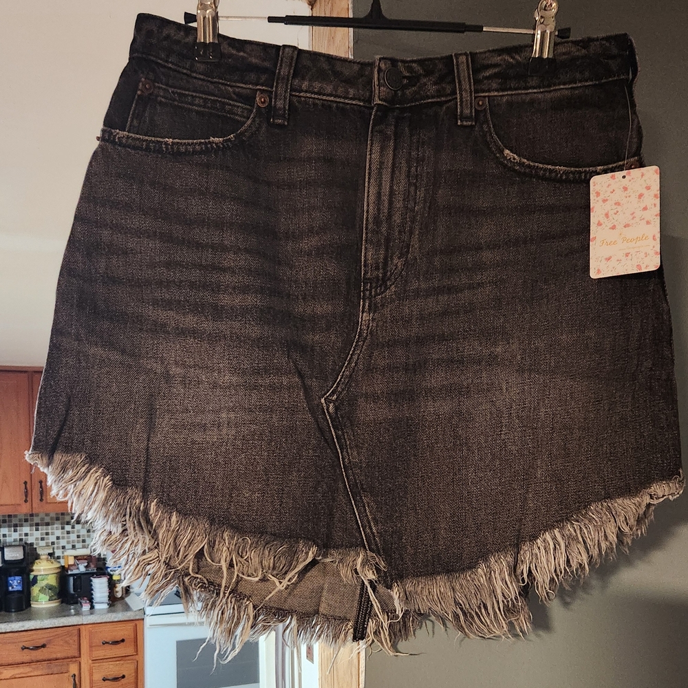 Free People Asymmetrical Black Mini Skirt Casual